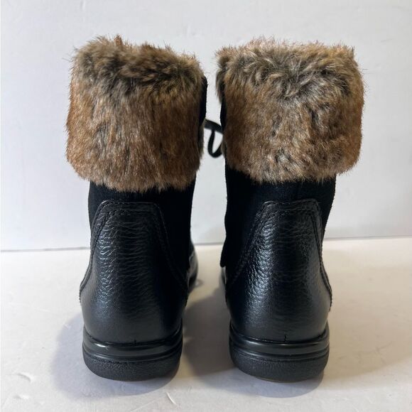 Clarks Leather Water Resistant Ankle Boots w/Faux Fur KEARNS RAMSEY Black - Picture 5 of 9